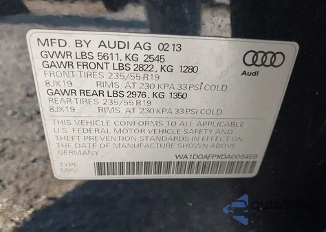 2013 Audi Q5 3.0T Premium Plus z USA, uszkodzony, nr VIN WA1DGAFPXDA066458